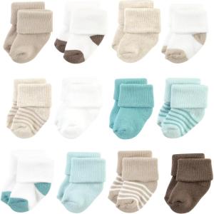 imageHudson Baby Baby Girls Cotton Rich Newborn and Terry SocksTeal Brown Stripe