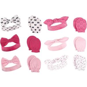 imageHudson Baby Girls 12Pc Cotton Headband and Scratch Mitten Set Lady Bug Xoxo 06 MonthsBows Navy Hearts