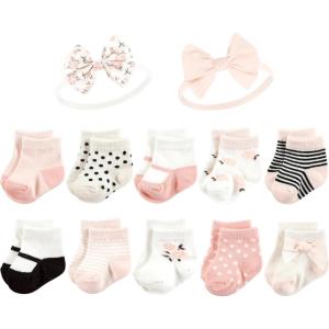 imageHudson Baby Unisex Baby Girls sock and headbandSoft Pink Roses