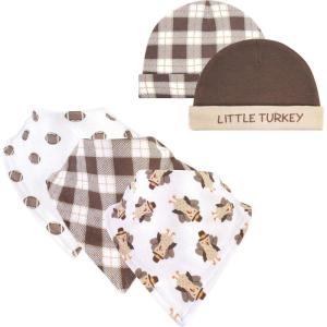 imageHudson Baby Unisex BabyCotton Bib and Headband or Caps SetBoy Turkey
