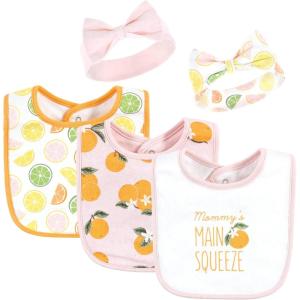 imageHudson Baby Unisex BabyCotton Bib and Headband or Caps SetCitrus Orange