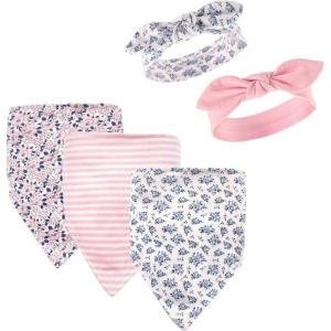 imageHudson Baby Unisex BabyCotton Bib and Headband or Caps SetClassic Floral