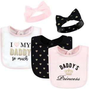 imageHudson Baby Unisex BabyCotton Bib and Headband or Caps SetDaddys Princess
