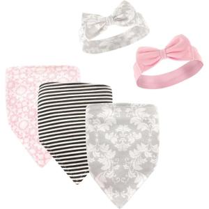 imageHudson Baby Unisex BabyCotton Bib and Headband or Caps SetDamask