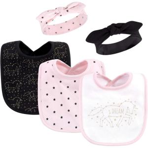 imageHudson Baby Unisex BabyCotton Bib and Headband or Caps SetDream Unicorn