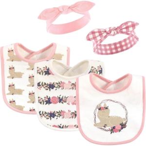 imageHudson Baby Unisex BabyCotton Bib and Headband or Caps SetFawn