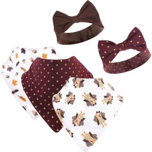 imageHudson Baby Unisex BabyCotton Bib and Headband or Caps SetGirl Turkey