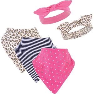 imageHudson Baby Unisex BabyCotton Bib and Headband or Caps SetLeopard
