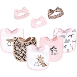 imageHudson Baby Unisex BabyCotton Bib and Headband or Caps SetLeopard Safari