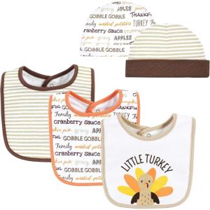 imageHudson Baby Unisex BabyCotton Bib and Headband or Caps SetLittle Turkey