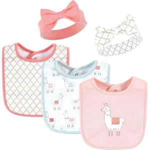 imageHudson Baby Unisex BabyCotton Bib and Headband or Caps SetLlama