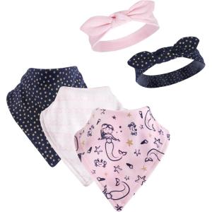 imageHudson Baby Unisex BabyCotton Bib and Headband or Caps SetMermaid