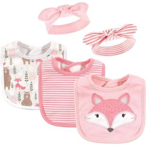 imageHudson Baby Unisex BabyCotton Bib and Headband or Caps SetMiss Fox