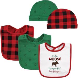 imageHudson Baby Unisex BabyCotton Bib and Headband or Caps SetMoose Wonderful Time