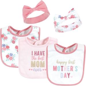 imageHudson Baby Unisex BabyCotton Bib and Headband or Caps SetMothers Day