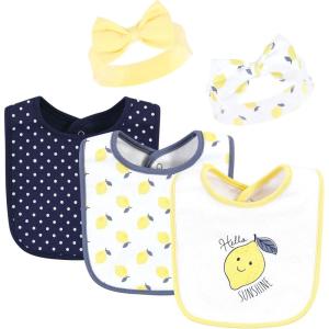 imageHudson Baby Unisex BabyCotton Bib and Headband or Caps SetNavy Lemon