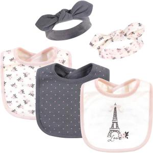 imageHudson Baby Unisex BabyCotton Bib and Headband or Caps SetParis
