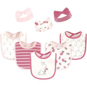 imageHudson Baby Unisex BabyCotton Bib and Headband or Caps SetPink Bunny