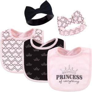 imageHudson Baby Unisex BabyCotton Bib and Headband or Caps SetPrincess