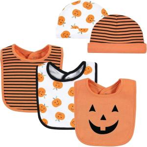 imageHudson Baby Unisex BabyCotton Bib and Headband or Caps SetPumpkin
