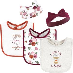 imageHudson Baby Unisex BabyCotton Bib and Headband or Caps SetPumpkin Spice