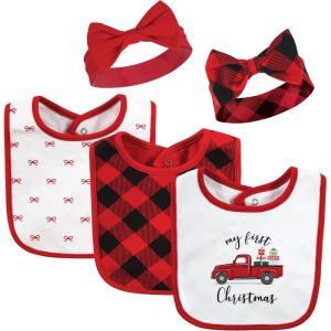 imageHudson Baby Unisex BabyCotton Bib and Headband or Caps SetRed Truck Bows