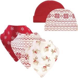 imageHudson Baby Unisex BabyCotton Bib and Headband or Caps SetReindeer