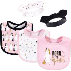 imageHudson Baby Unisex BabyCotton Bib and Headband or Caps SetSparkle Unicorn