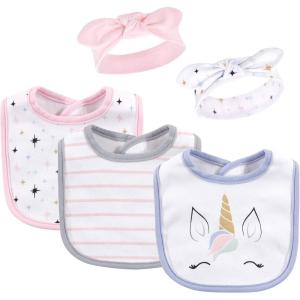 imageHudson Baby Unisex BabyCotton Bib and Headband or Caps SetUnicorn Lashes