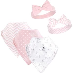 imageHudson Baby Unisex BabyCotton Bib and Headband or Caps SetWhite Bunny