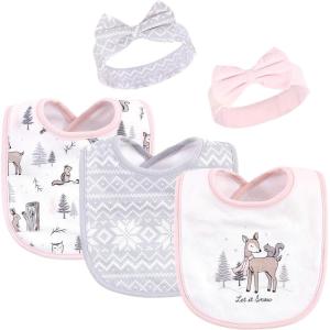 imageHudson Baby Unisex BabyCotton Bib and Headband or Caps SetWinter Forest