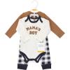 imageHudson Baby Unisex Cotton Bodysuit and Pant SetBrown Navy Mamas Boy Longsleeve