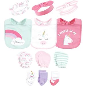 imageHudson Baby Baby Girls Caps or Headbands Bibs Mittens and Socks 12pc SetUnicorn