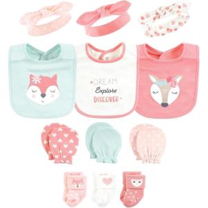 imageHudson Baby Baby Girls Caps or Headbands Bibs Mittens and Socks 12pc SetWoodland
