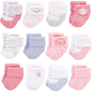 imageHudson Baby Baby Girls Cotton Rich Newborn and Terry SocksGirl Safari