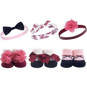 imageHudson Baby Girls Headband and Socks GiftsetBurgundy Floral 6piece