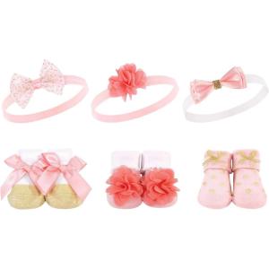 imageHudson Baby Girls Headband and Socks GiftsetCoral Gold 6piece