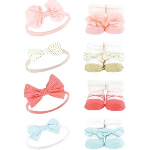 imageHudson Baby Girls Headband and Socks GiftsetCoral Gold 8piece