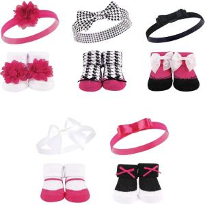 imageHudson Baby Girls Headband and Socks GiftsetDark Pink Black 10pack