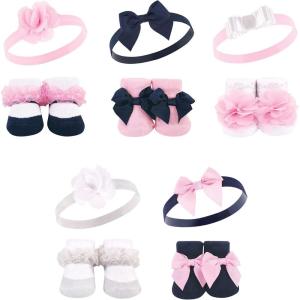 imageHudson Baby Girls Headband and Socks GiftsetNavy White 10pack