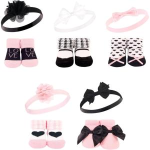 imageHudson Baby Girls Headband and Socks GiftsetPink Black Love 10pack