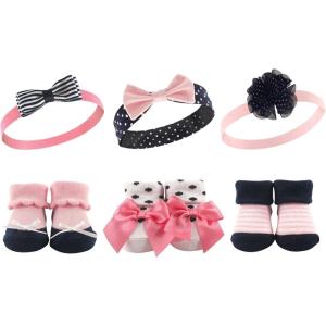 imageHudson Baby Girls Headband and Socks GiftsetPink Navy 6piece