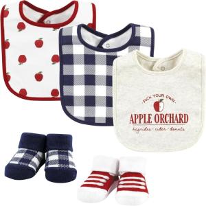 imageHudson Baby Unisex BabyCotton Bib and Sock SetApple Orchard