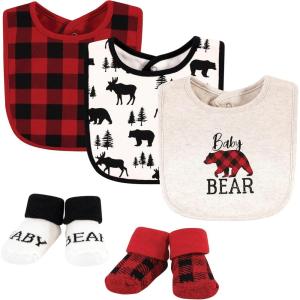 imageHudson Baby Unisex BabyCotton Bib and Sock SetBaby Bear Plaid
