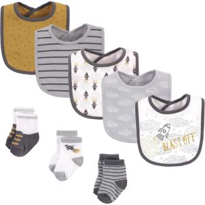 imageHudson Baby Unisex BabyCotton Bib and Sock SetBlast Off