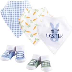 imageHudson Baby Unisex BabyCotton Bib and Sock SetBoy First Easter