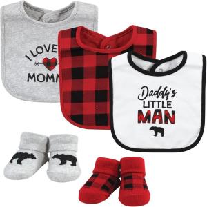 imageHudson Baby Unisex BabyCotton Bib and Sock SetBuffalo Plaid Family