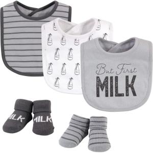 imageHudson Baby Unisex BabyCotton Bib and Sock SetBut First Milk