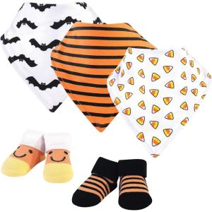 imageHudson Baby Unisex BabyCotton Bib and Sock SetCandy Corn