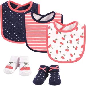 imageHudson Baby Unisex BabyCotton Bib and Sock SetCherry